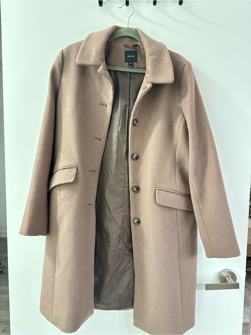 RW&CO. Blush Pink Wool Single-Breasted Pea Coat